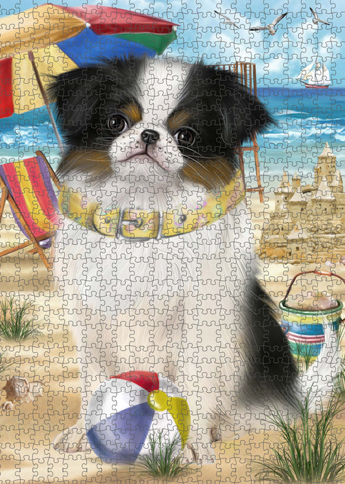 Pet Friendly Beach Japanese Chin Dog Portrait Jigsaw Puzzle for Adults Animal Interlocking Puzzle Game Unique Gift for Dog Lover's with Metal Tin Box PZL453