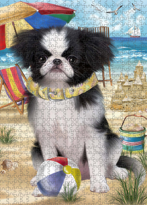 Pet Friendly Beach Japanese Chin Dog Portrait Jigsaw Puzzle for Adults Animal Interlocking Puzzle Game Unique Gift for Dog Lover's with Metal Tin Box PZL454