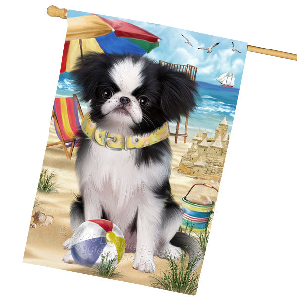Pet Friendly Beach Japanese Chin Dog House Flag Outdoor Decorative Double Sided Pet Portrait Weather Resistant Premium Quality Animal Printed Home Decorative Flags 100% Polyester FLG68923