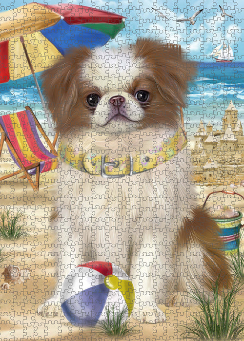 Pet Friendly Beach Japanese Chin Dog Portrait Jigsaw Puzzle for Adults Animal Interlocking Puzzle Game Unique Gift for Dog Lover's with Metal Tin Box PZL455