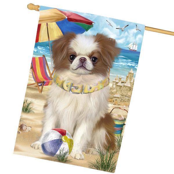 Pet Friendly Beach Japanese Chin Dog House Flag Outdoor Decorative Double Sided Pet Portrait Weather Resistant Premium Quality Animal Printed Home Decorative Flags 100% Polyester FLG68924