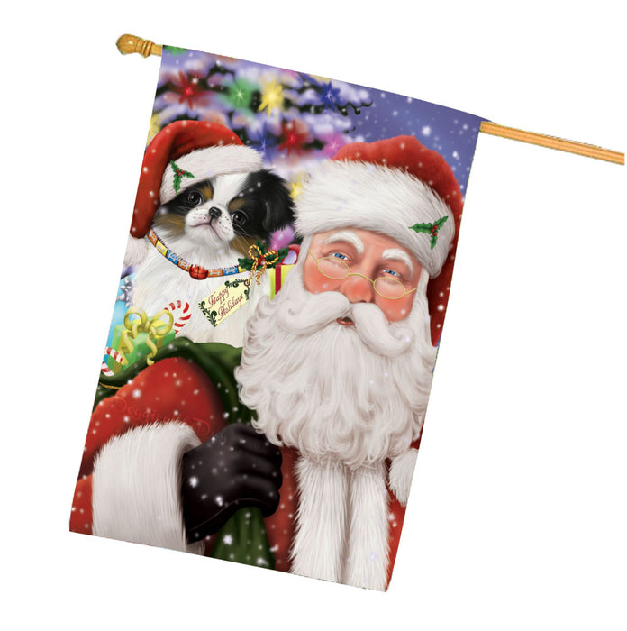 Christmas Santa with Presents and Japanese Chin Dog House Flag Outdoor Decorative Double Sided Pet Portrait Weather Resistant Premium Quality Animal Printed Home Decorative Flags 100% Polyester FLG68050