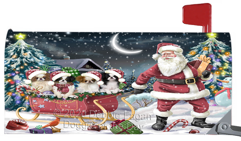 Christmas Santa Sled Japanese Chin Dogs Magnetic Mailbox Cover Both Sides Pet Theme Printed Decorative Letter Box Wrap Case Postbox Thick Magnetic Vinyl Material