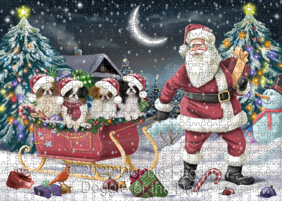 Christmas Santa Sled Japanese Chin Dogs Portrait Jigsaw Puzzle for Adults Animal Interlocking Puzzle Game Unique Gift for Dog Lover's with Metal Tin Box