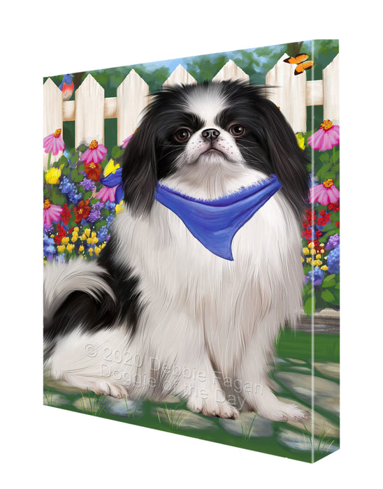 Spring Floral Japanese Chin Dog Canvas Wall Art - Premium Quality Ready to Hang Room Decor Wall Art Canvas - Unique Animal Printed Digital Painting for Decoration CVS485