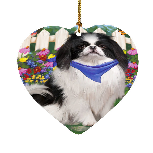 Spring Floral Japanese Chin Dog Heart Christmas Ornament HPORA59303