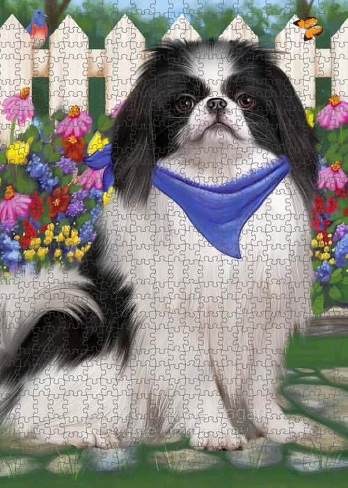 Spring Floral Japanese Chin Dog Portrait Jigsaw Puzzle for Adults Animal Interlocking Puzzle Game Unique Gift for Dog Lover's with Metal Tin Box PZL780