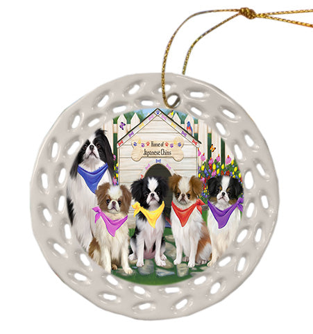 Spring Dog House Japanese Chin Dogs Doily Ornament DPOR58921
