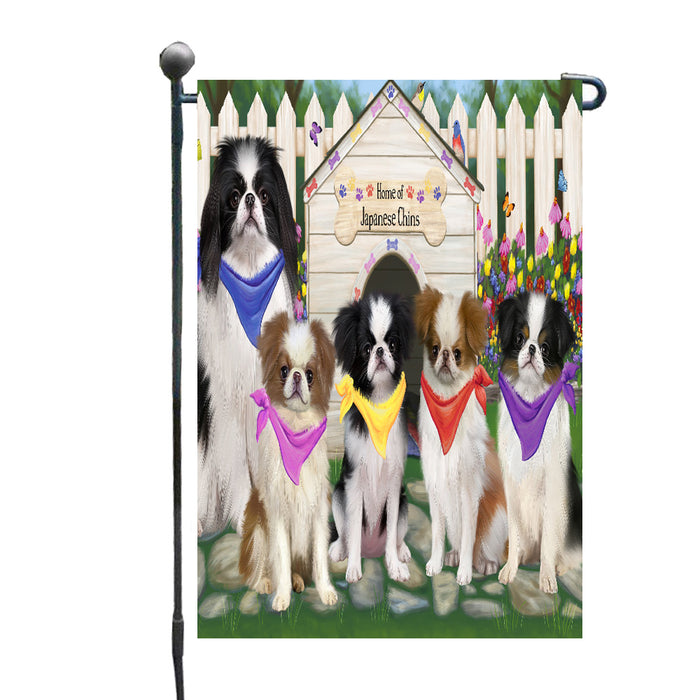 Spring Dog House Japanese Chin Dogs Garden Flags Outdoor Decor for Homes and Gardens Double Sided Garden Yard Spring Decorative Vertical Home Flags Garden Porch Lawn Flag for Decorations