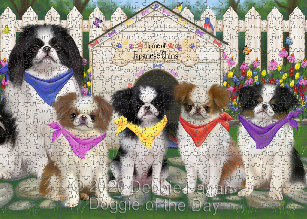 Spring Dog House Japanese Chin Dogs Portrait Jigsaw Puzzle for Adults Animal Interlocking Puzzle Game Unique Gift for Dog Lover's with Metal Tin Box