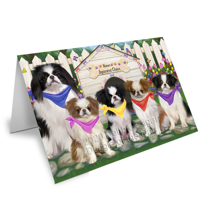Spring Dog House Japanese Chin Dogs Handmade Artwork Assorted Pets Greeting Cards and Note Cards with Envelopes for All Occasions and Holiday Seasons