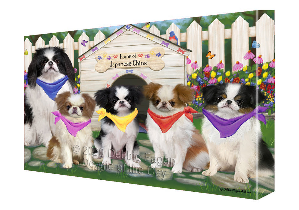 Spring Dog House Japanese Chin Dogs Canvas Wall Art - Premium Quality Ready to Hang Room Decor Wall Art Canvas - Unique Animal Printed Digital Painting for Decoration