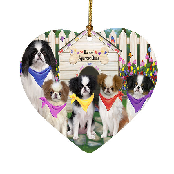 Spring Dog House Japanese Chin Dogs Heart Christmas Ornament HPORA59285