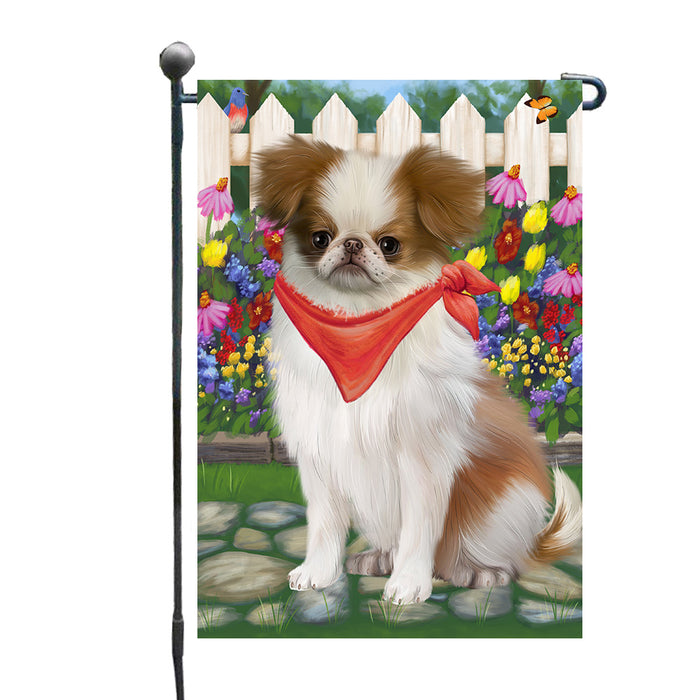 Spring Floral Japanese Chin Dog Garden Flags Outdoor Decor for Homes and Gardens Double Sided Garden Yard Spring Decorative Vertical Home Flags Garden Porch Lawn Flag for Decorations GFLG68281