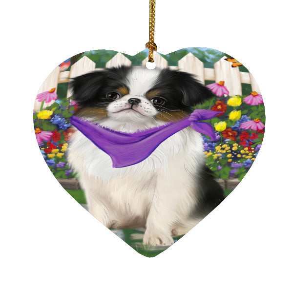 Spring Floral Japanese Chin Dog Heart Christmas Ornament HPORA59304