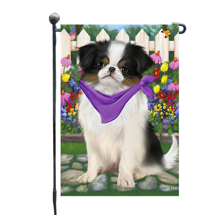 Spring Floral Japanese Chin Dog Garden Flags Outdoor Decor for Homes and Gardens Double Sided Garden Yard Spring Decorative Vertical Home Flags Garden Porch Lawn Flag for Decorations GFLG68279