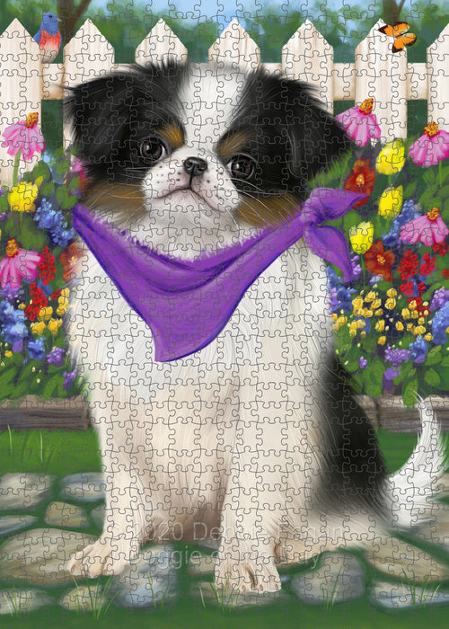 Spring Floral Japanese Chin Dog Portrait Jigsaw Puzzle for Adults Animal Interlocking Puzzle Game Unique Gift for Dog Lover's with Metal Tin Box PZL781