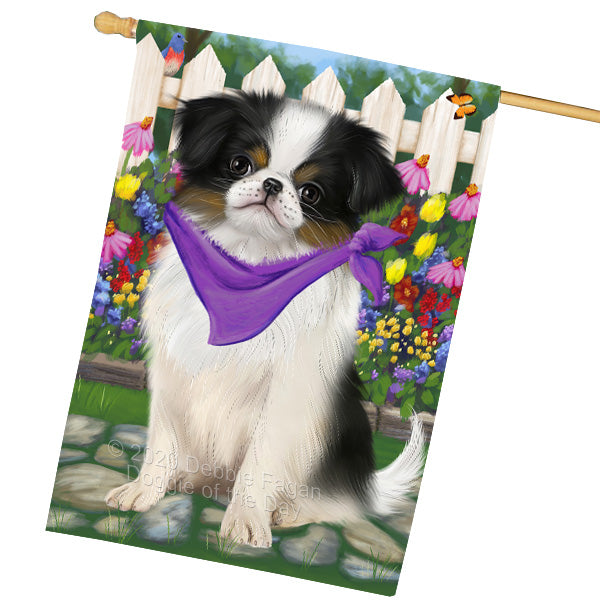 Spring Floral Japanese Chin Dog House Flag Outdoor Decorative Double Sided Pet Portrait Weather Resistant Premium Quality Animal Printed Home Decorative Flags 100% Polyester FLG69426