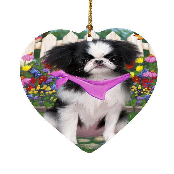 Spring Floral Japanese Chin Dog Heart Christmas Ornament HPORA59305