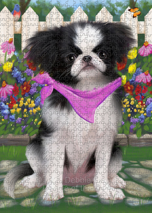 Spring Floral Japanese Chin Dog Portrait Jigsaw Puzzle for Adults Animal Interlocking Puzzle Game Unique Gift for Dog Lover's with Metal Tin Box PZL782