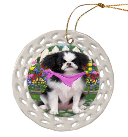 Spring Floral Japanese Chin Dog Doily Ornament DPOR58941