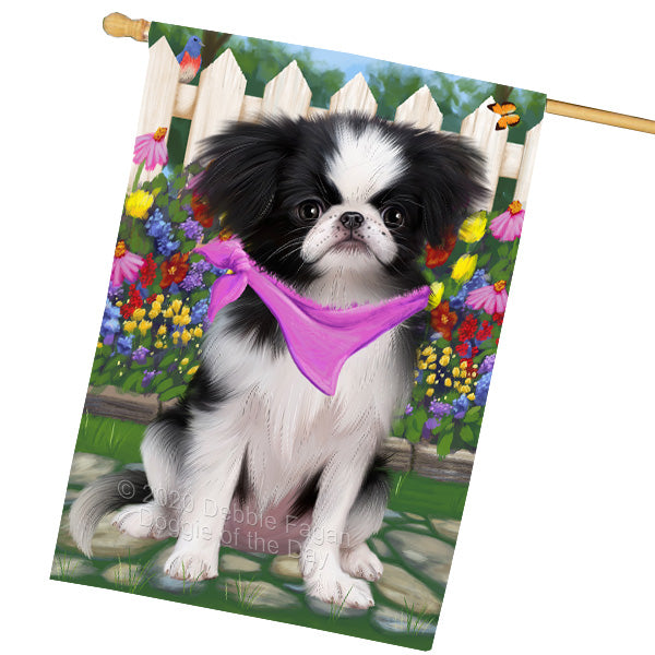Spring Floral Japanese Chin Dog House Flag Outdoor Decorative Double Sided Pet Portrait Weather Resistant Premium Quality Animal Printed Home Decorative Flags 100% Polyester FLG69427