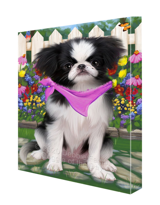 Spring Floral Japanese Chin Dog Canvas Wall Art - Premium Quality Ready to Hang Room Decor Wall Art Canvas - Unique Animal Printed Digital Painting for Decoration CVS487