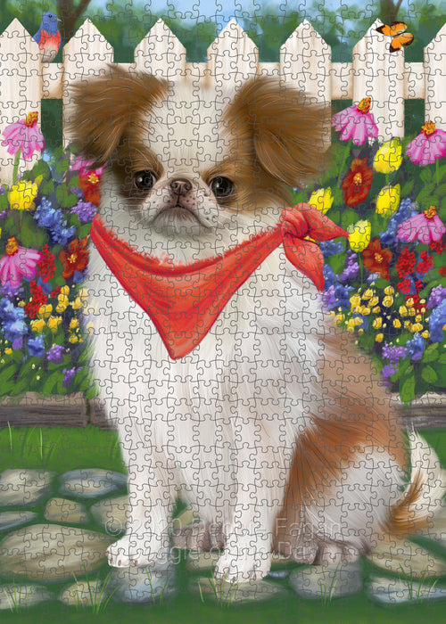Spring Floral Japanese Chin Dog Portrait Jigsaw Puzzle for Adults Animal Interlocking Puzzle Game Unique Gift for Dog Lover's with Metal Tin Box PZL783
