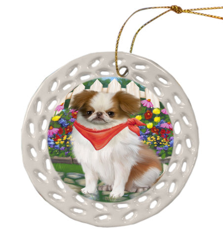 Spring Floral Japanese Chin Dog Doily Ornament DPOR58942