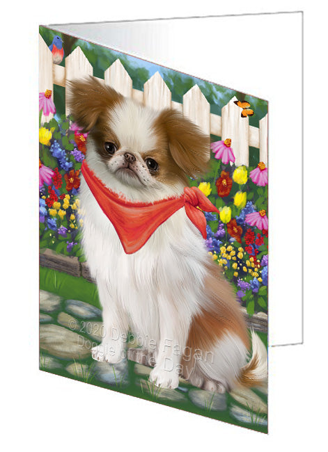 Spring Floral Japanese Chin Dog Handmade Artwork Assorted Pets Greeting Cards and Note Cards with Envelopes for All Occasions and Holiday Seasons