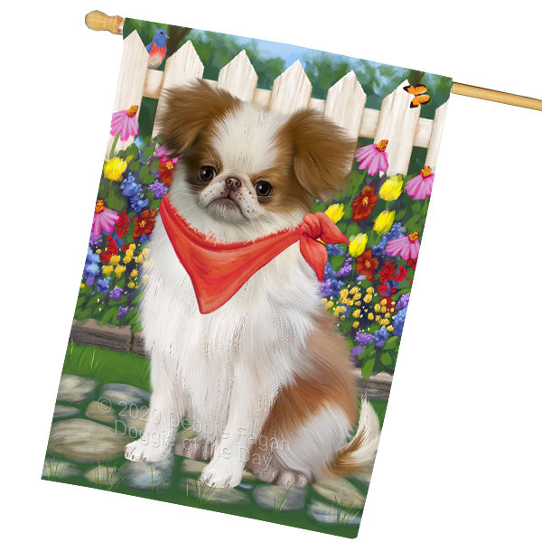 Spring Floral Japanese Chin Dog House Flag Outdoor Decorative Double Sided Pet Portrait Weather Resistant Premium Quality Animal Printed Home Decorative Flags 100% Polyester FLG69428