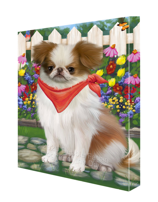 Spring Floral Japanese Chin Dog Canvas Wall Art - Premium Quality Ready to Hang Room Decor Wall Art Canvas - Unique Animal Printed Digital Painting for Decoration CVS488