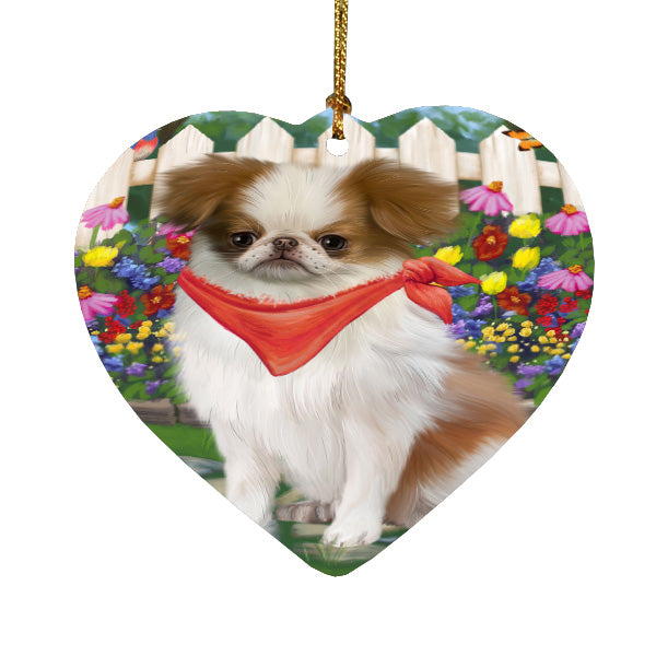 Spring Floral Japanese Chin Dog Heart Christmas Ornament HPORA59306