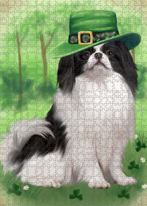 St. Patrick's Day Japanese Chin Dog Portrait Jigsaw Puzzle for Adults Animal Interlocking Puzzle Game Unique Gift for Dog Lover's with Metal Tin Box PZL1036