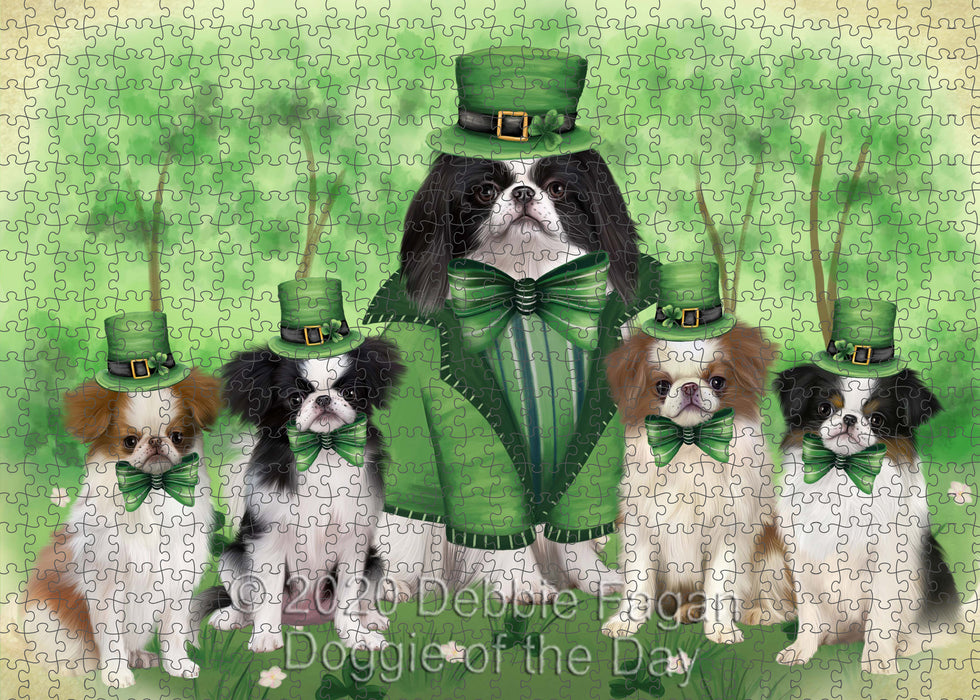 St. Patrick's Day Family Japanese Chin Dogs Portrait Jigsaw Puzzle for Adults Animal Interlocking Puzzle Game Unique Gift for Dog Lover's with Metal Tin Box