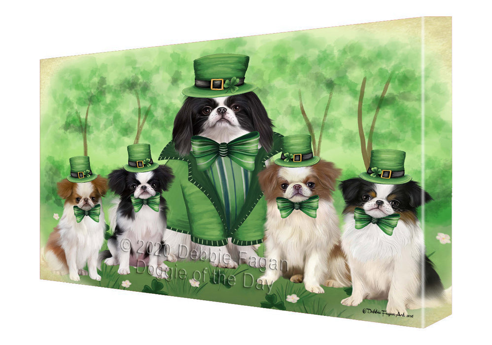 St. Patrick's Day Family Japanese Chin Dogs Canvas Wall Art - Premium Quality Ready to Hang Room Decor Wall Art Canvas - Unique Animal Printed Digital Painting for Decoration