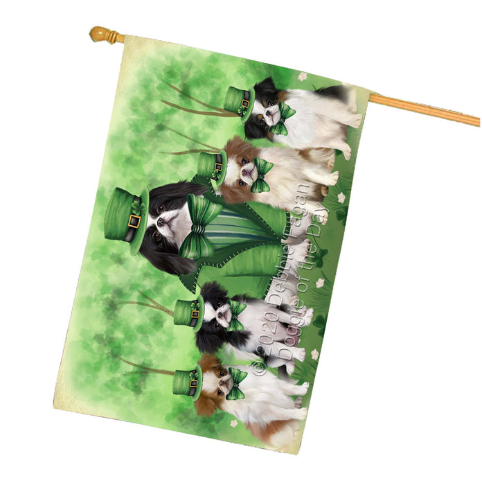 St. Patrick's Day Family Japanese Chin Dogs House Flag Outdoor Decorative Double Sided Pet Portrait Weather Resistant Premium Quality Animal Printed Home Decorative Flags 100% Polyester