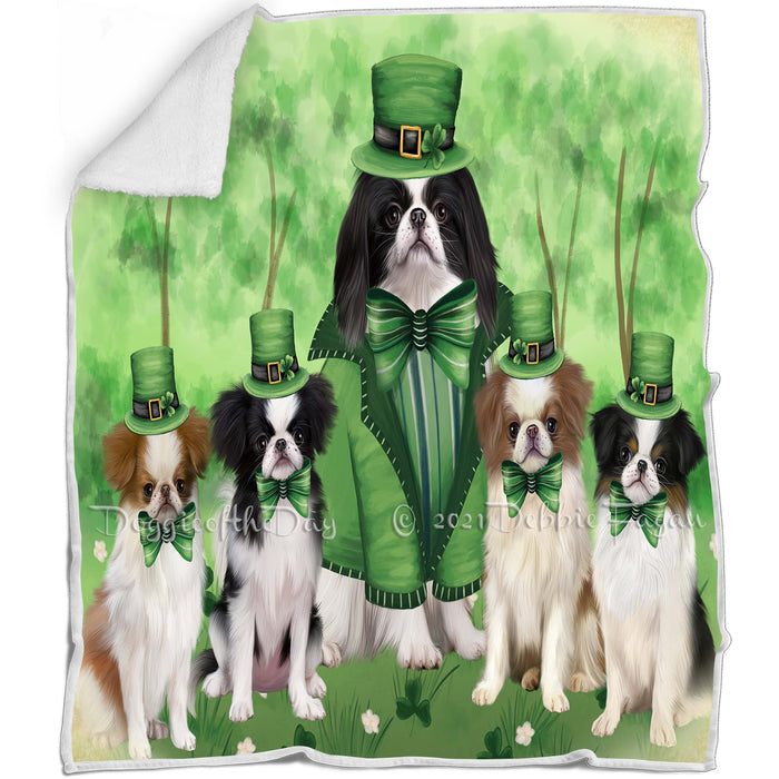 St. Patricks Day Irish Portrait Japanese Chin Dogs Blanket BLNKT142353