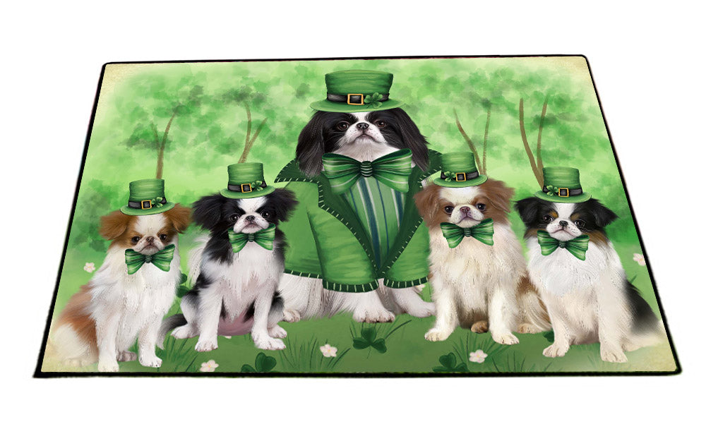 St. Patrick's Day Family Japanese Chin Dogs Floor Mat- Anti-Slip Pet Door Mat Indoor Outdoor Front Rug Mats for Home Outside Entrance Pets Portrait Unique Rug Washable Premium Quality Mat