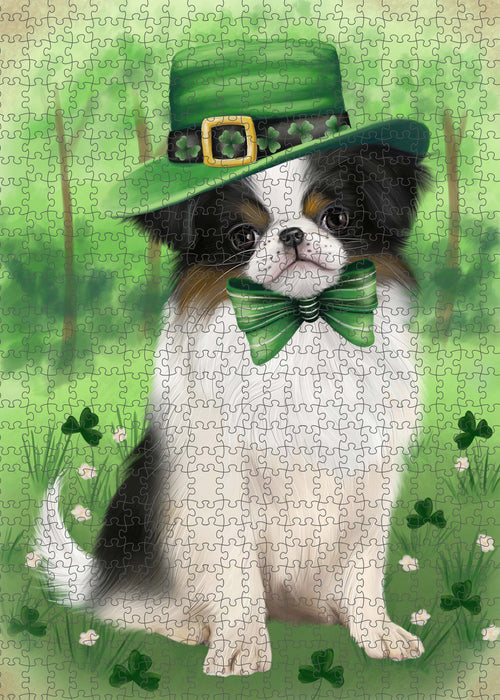 St. Patrick's Day Japanese Chin Dog Portrait Jigsaw Puzzle for Adults Animal Interlocking Puzzle Game Unique Gift for Dog Lover's with Metal Tin Box PZL1037