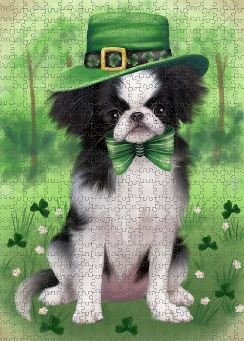 St. Patrick's Day Japanese Chin Dog Portrait Jigsaw Puzzle for Adults Animal Interlocking Puzzle Game Unique Gift for Dog Lover's with Metal Tin Box PZL1038