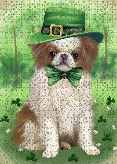 St. Patrick's Day Japanese Chin Dog Portrait Jigsaw Puzzle for Adults Animal Interlocking Puzzle Game Unique Gift for Dog Lover's with Metal Tin Box PZL1039