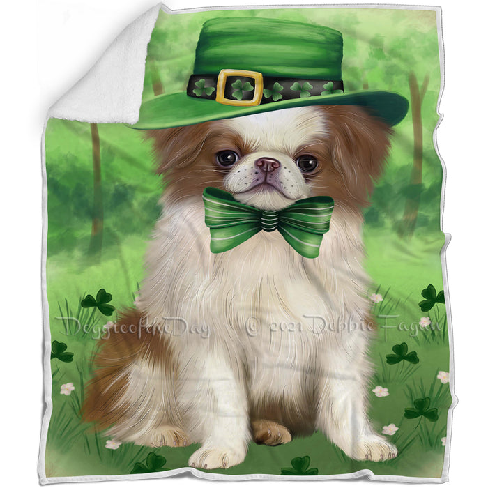 St. Patricks Day Irish Portrait Japanese Chin Dog Blanket BLNKT142356