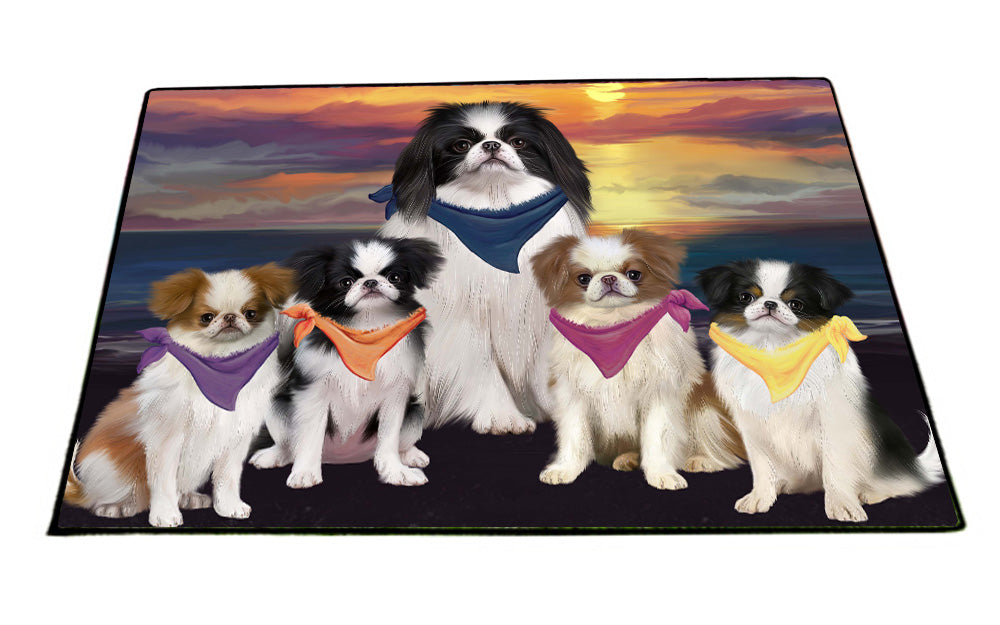 Family Sunset Portrait Japanese Chin Dogs Floormat FLMS55867