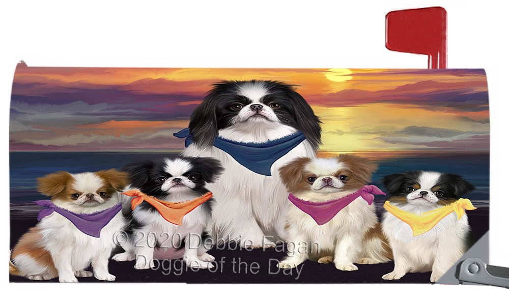 Family Sunset Portrait Japanese Chin Dogs Magnetic Mailbox Cover Both Sides Pet Theme Printed Decorative Letter Box Wrap Case Postbox Thick Magnetic Vinyl Material