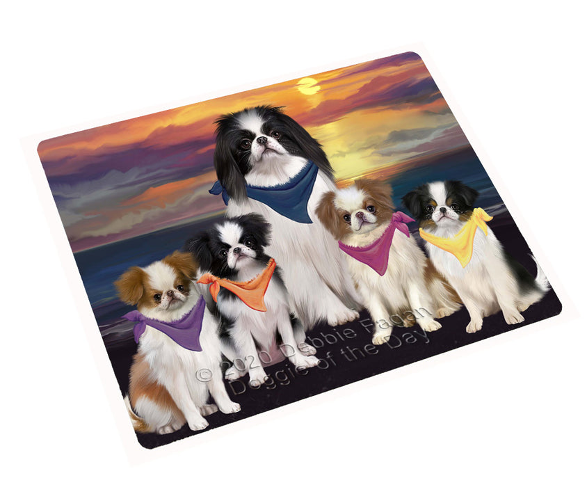 Family Sunset Portrait Japanese Chin Dogs Cutting Board - For Kitchen - Scratch & Stain Resistant - Designed To Stay In Place - Easy To Clean By Hand - Perfect for Chopping Meats, Vegetables