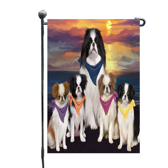 Family Sunset Portrait Japanese Chin Dogs Garden Flags Outdoor Decor for Homes and Gardens Double Sided Garden Yard Spring Decorative Vertical Home Flags Garden Porch Lawn Flag for Decorations