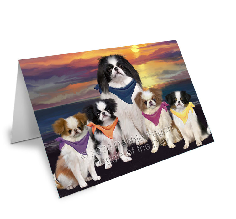 Family Sunset Portrait Japanese Chin Dogs Handmade Artwork Assorted Pets Greeting Cards and Note Cards with Envelopes for All Occasions and Holiday Seasons