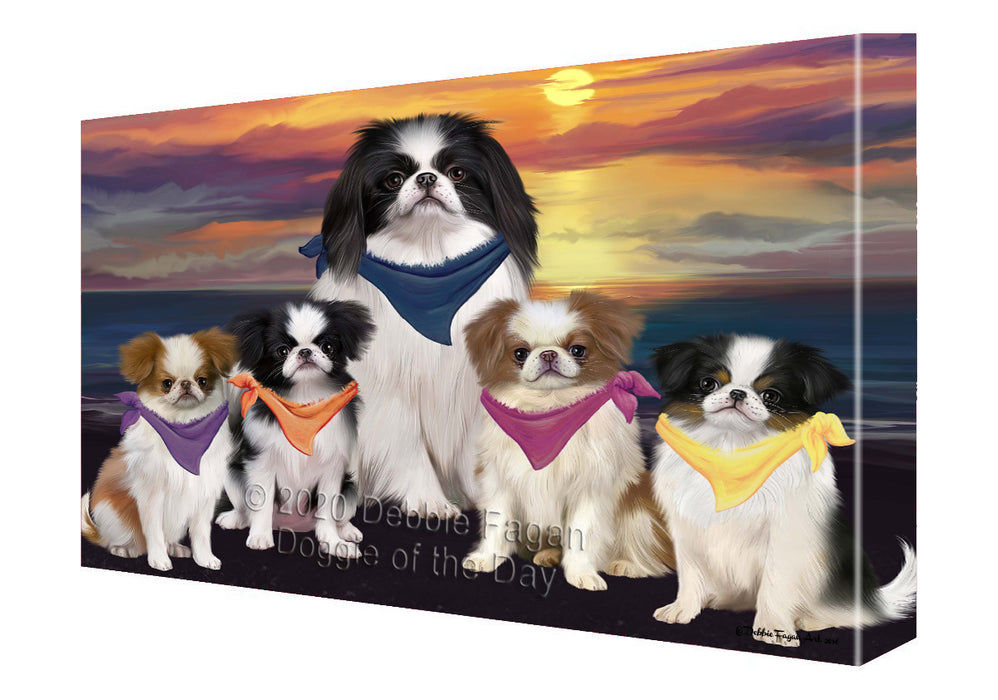 Family Sunset Portrait Japanese Chin Dogs Canvas Wall Art - Premium Quality Ready to Hang Room Decor Wall Art Canvas - Unique Animal Printed Digital Painting for Decoration