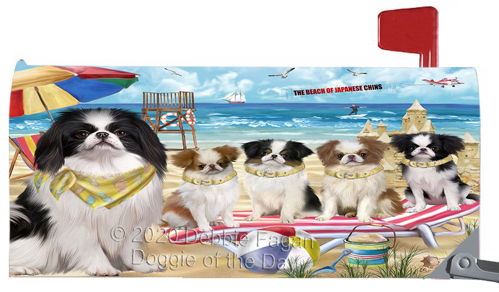 Pet Friendly Beach Japanese Chin Dogs Magnetic Mailbox Cover Both Sides Pet Theme Printed Decorative Letter Box Wrap Case Postbox Thick Magnetic Vinyl Material
